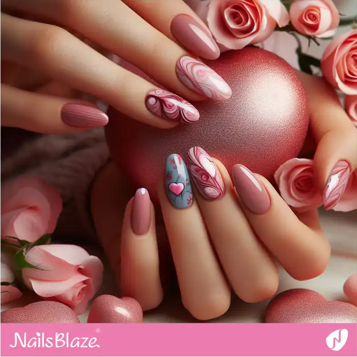 Pink Marble Nails for Love Day | Valentine Nails - NB2335